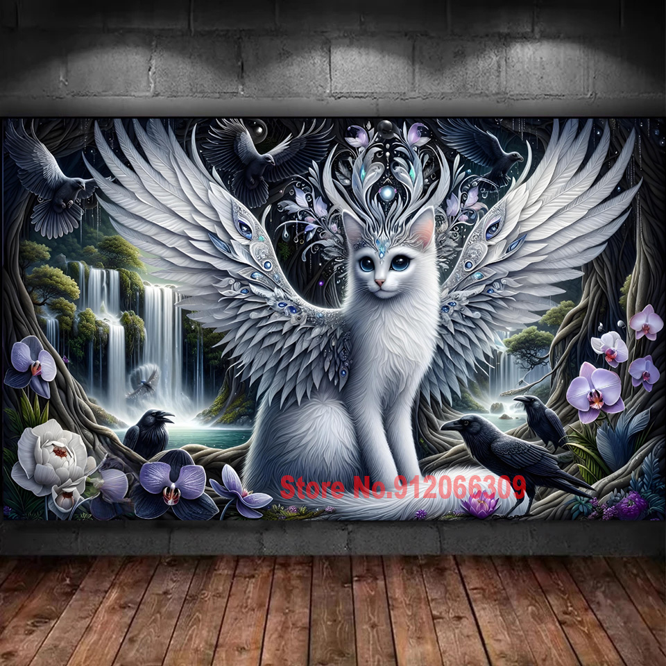 Art And Craft Jungle - Stunning Vibrant jungle white Wings Cat