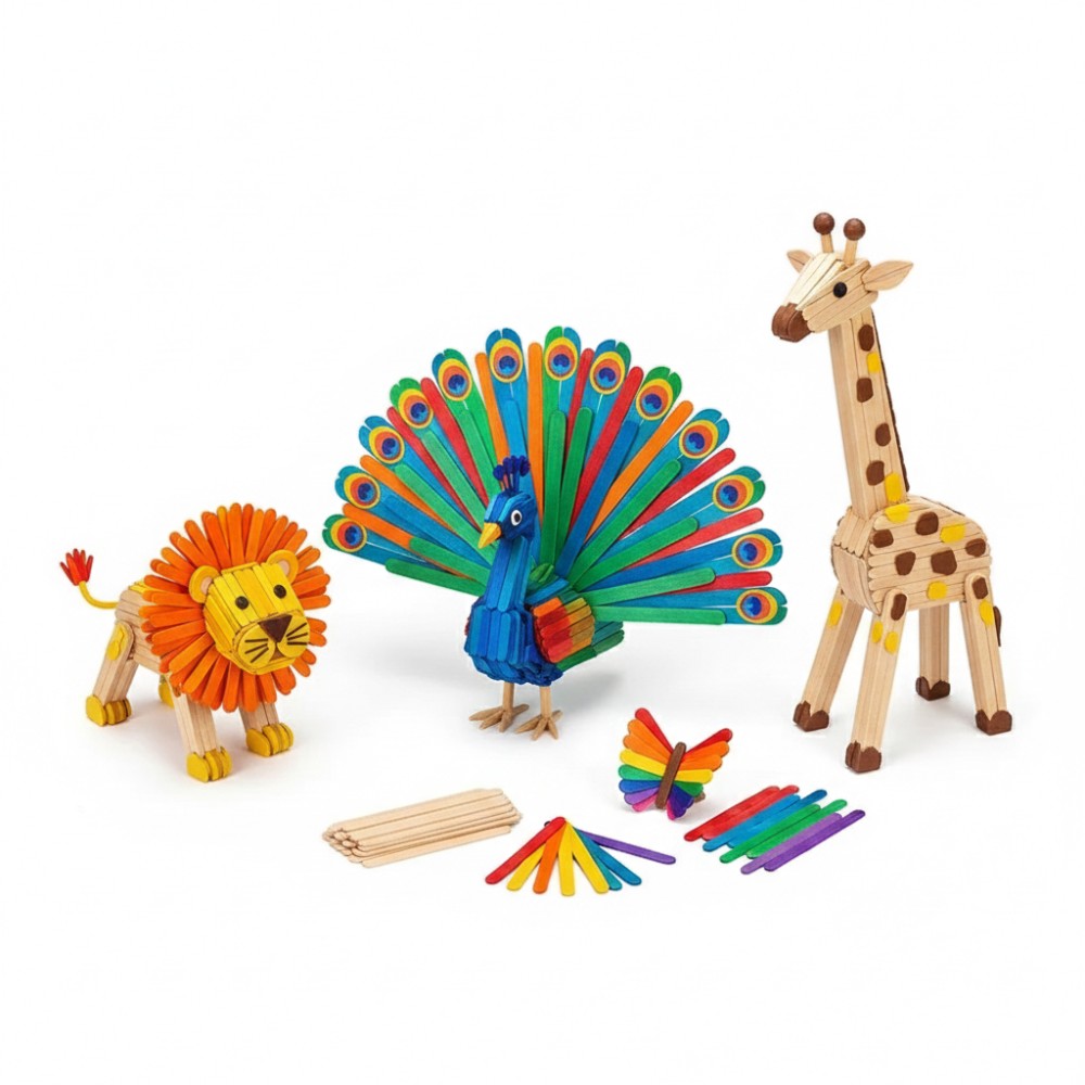 Art Craft And Design - 50Pcs Colored Wooden Popsicle Sticks for