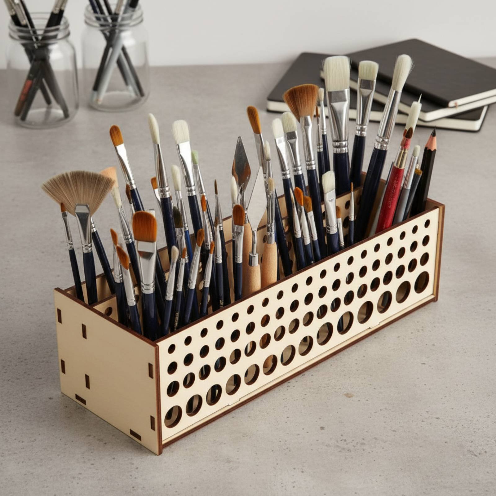 Paint Brush Rack 67 Holes Wood - Art Craft And Design review and price