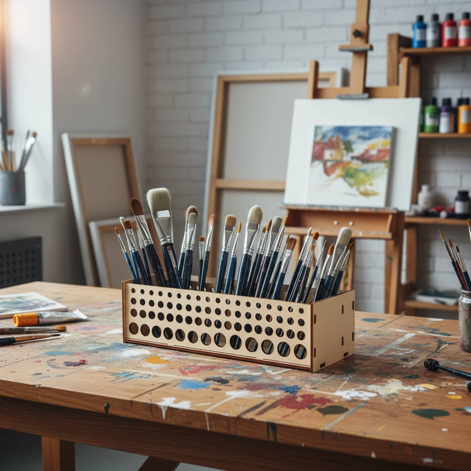 Paint Brush Rack 67 Holes Wood - Art Craft And Design review and price